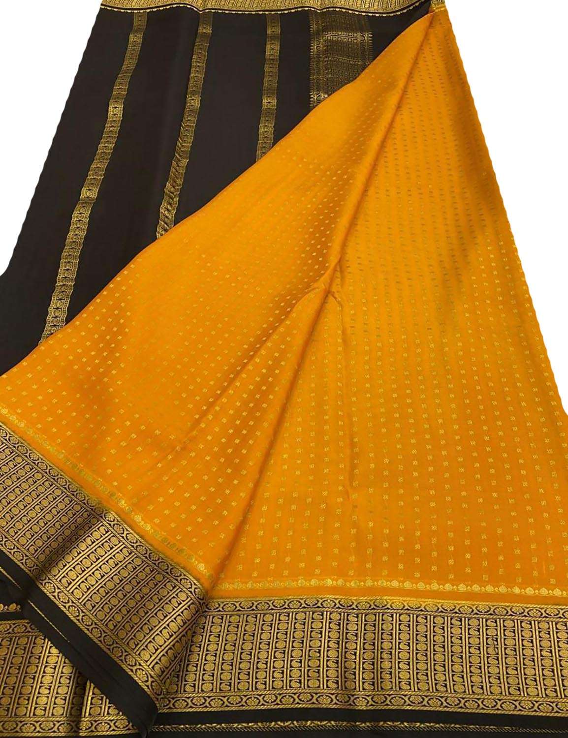 Yellow Handloom Mysore Crepe Silk Saree - Elegant and Timeless - Luxurion World
