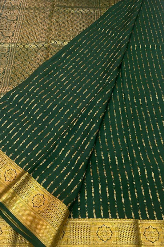 Green Handloom Mysore Crepe Silk Saree - Elegant and Ethereal - Luxurion World