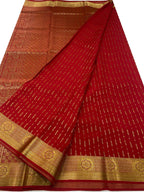 Handloom Mysore Crepe Silk Saree in Red - Luxurion World