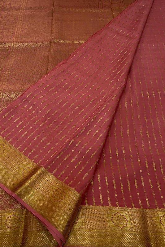 Elegant Pink Handloom Mysore Crepe Silk Saree - Luxurion World