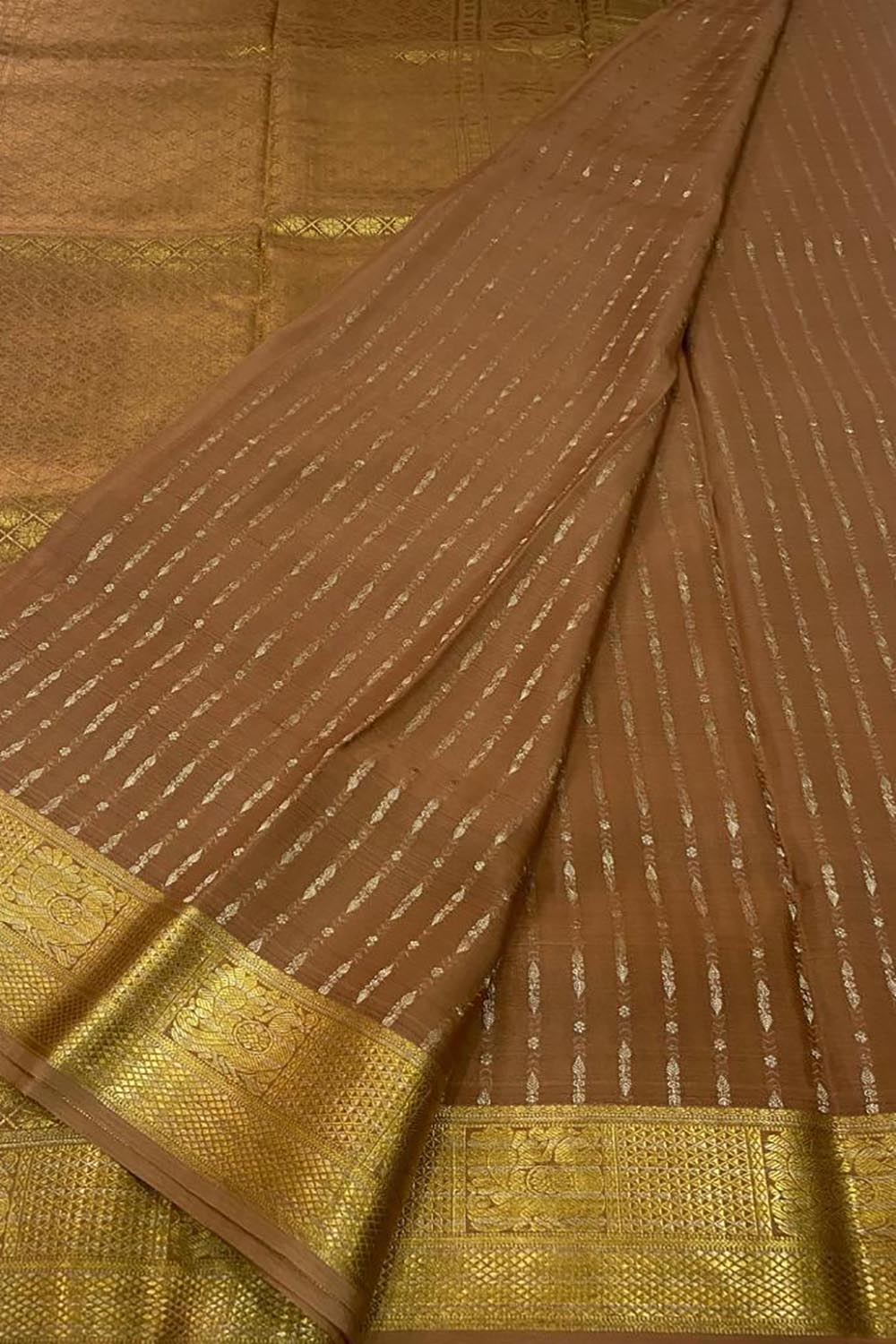 Elegant Brown Handloom Mysore Crepe Silk Saree - Luxurion World