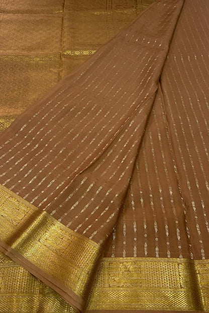 Elegant Brown Handloom Mysore Crepe Silk Saree - Luxurion World