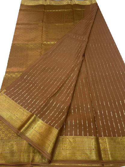 Elegant Brown Handloom Mysore Crepe Silk Saree - Luxurion World