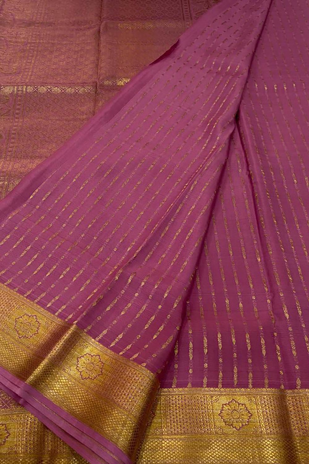 Beautiful Pink Handloom Mysore Crepe Silk Saree - Luxurion World