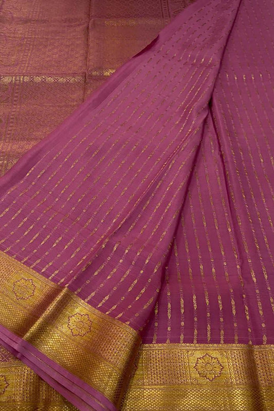 Beautiful Pink Handloom Mysore Crepe Silk Saree - Luxurion World