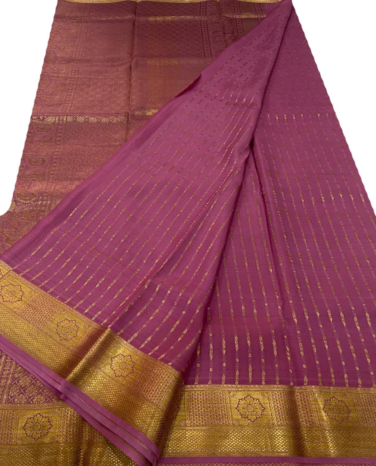 Beautiful Pink Handloom Mysore Crepe Silk Saree - Luxurion World