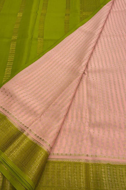 Beautiful Pink Handloom Mysore Crepe Silk Saree - Luxurion World