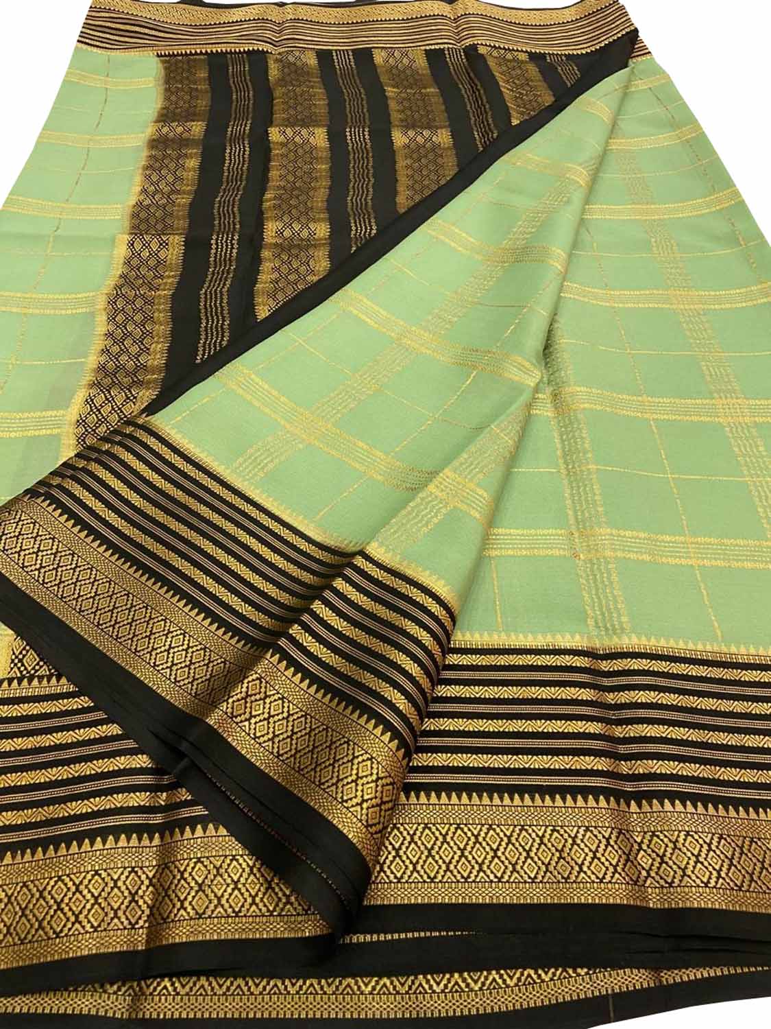 Green Handloom Mysore Pure Crepe Silk Saree - Luxurion World