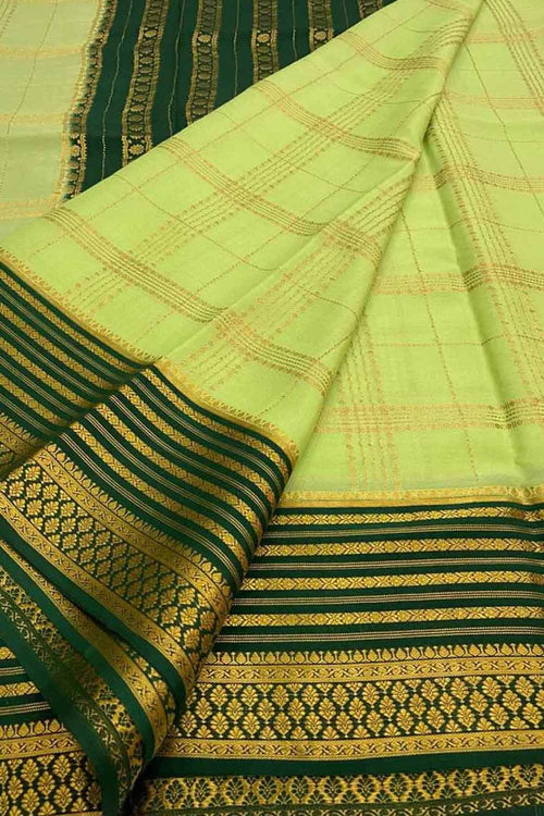 Green Handloom Mysore Pure Crepe Silk Saree - Elegant and Ethereal - Luxurion World