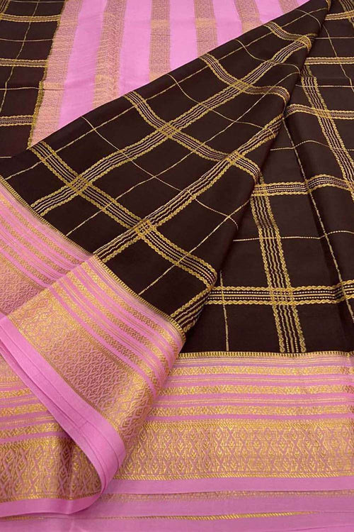 Elegant Maroon Handloom Mysore Pure Crepe Silk Saree - Luxurion World