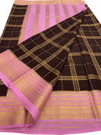 Elegant Maroon Handloom Mysore Pure Crepe Silk Saree - Luxurion World