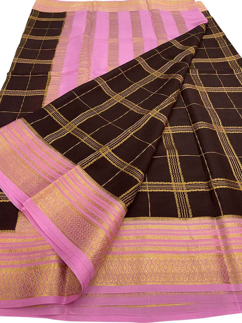 Elegant Maroon Handloom Mysore Pure Crepe Silk Saree - Luxurion World