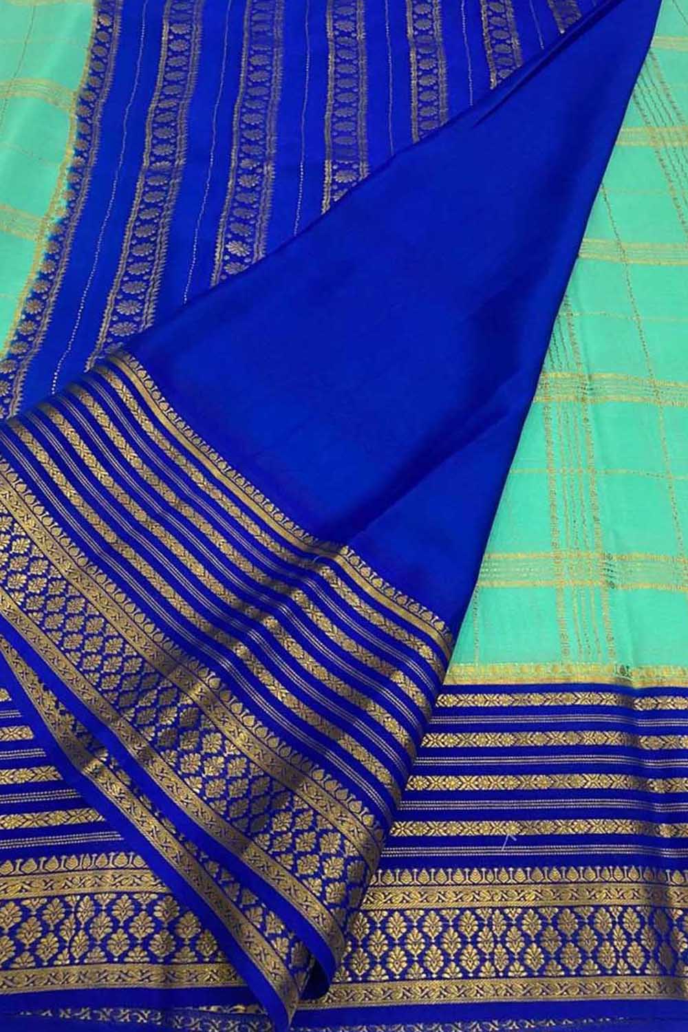 Blue Handloom Mysore Pure Crepe Silk Saree - Luxurion World