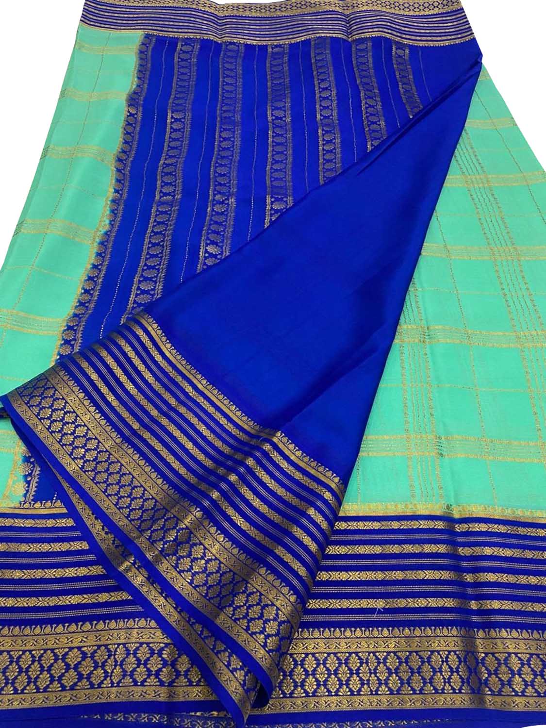 Blue Handloom Mysore Pure Crepe Silk Saree - Luxurion World