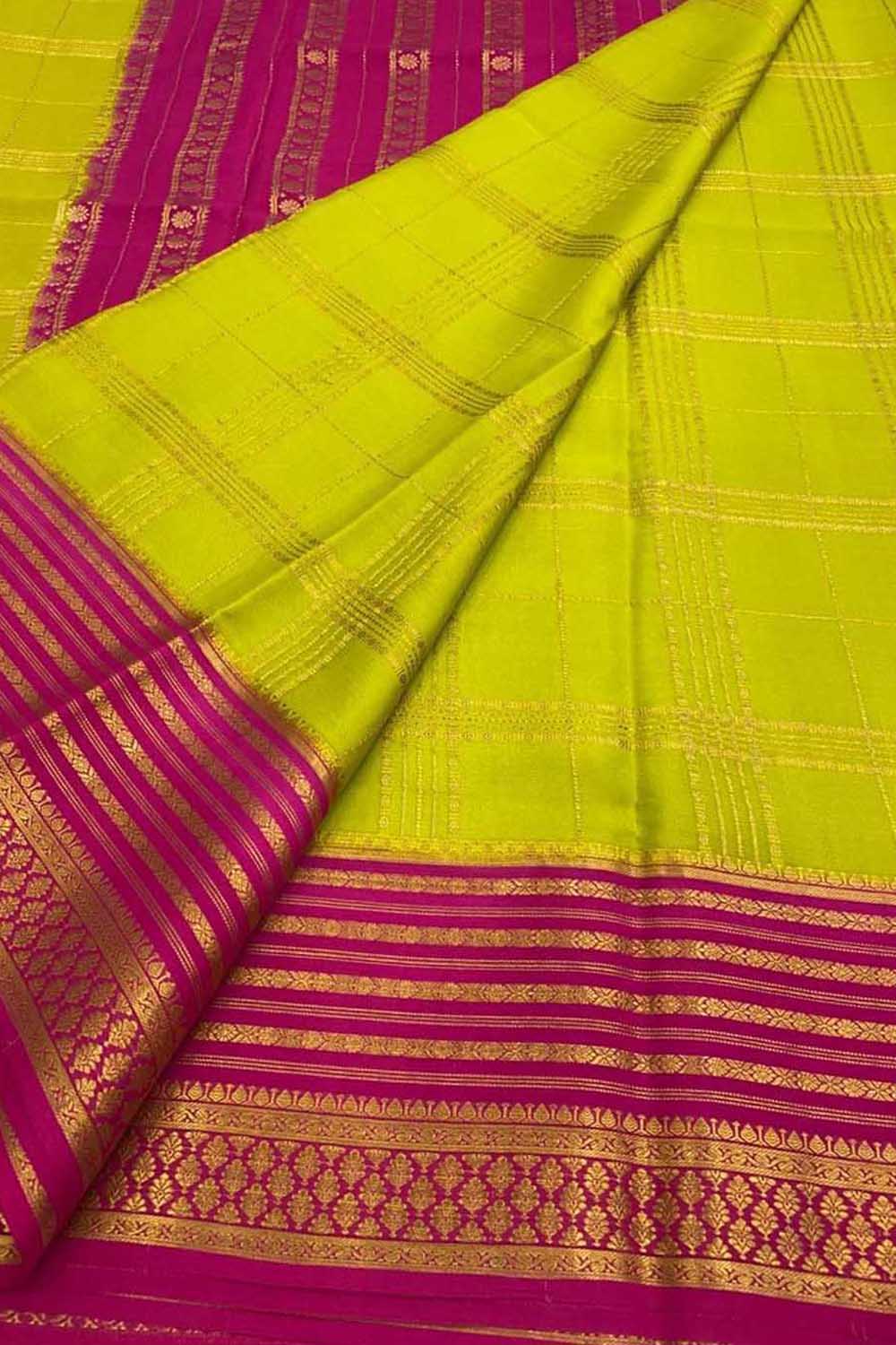 Green Handloom Mysore Pure Crepe Silk Saree - Luxurion World