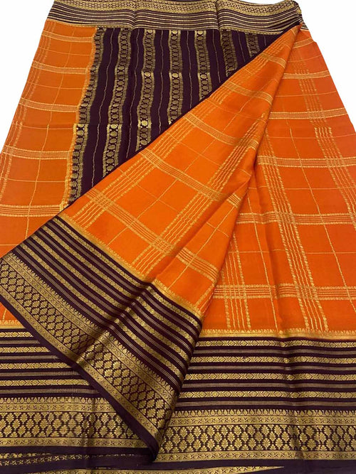 Orange Handloom Mysore Crepe Silk Saree - Luxurion World