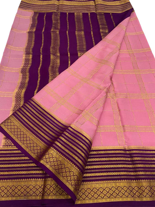 Handloom Mysore Pure Crepe Silk Saree in Pink - Luxurion World