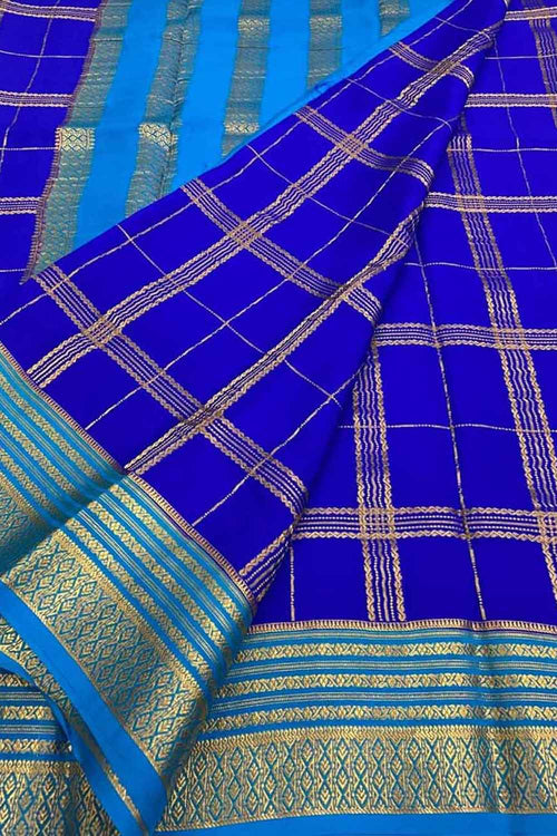 Elegant Blue Handloom Pure Crepe Silk Saree - Luxurion World