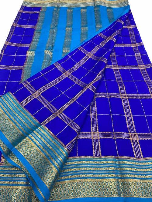 Elegant Blue Handloom Pure Crepe Silk Saree - Luxurion World