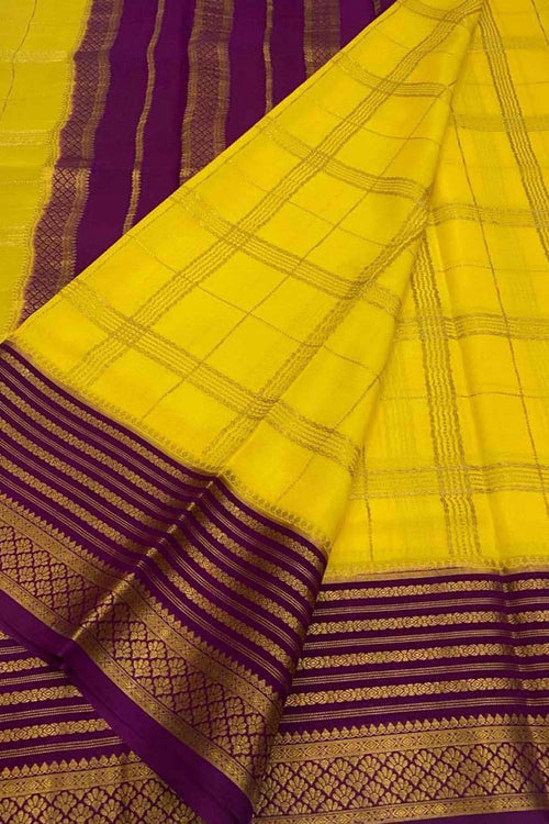 Yellow Handloom Mysore Pure Crepe Silk Saree - Luxurion World