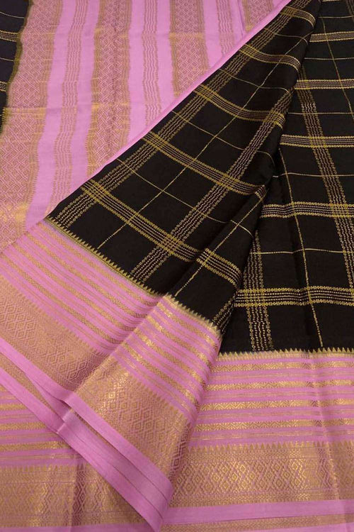 Elegant Black Handloom Mysore Crepe Silk Saree - Luxurion World