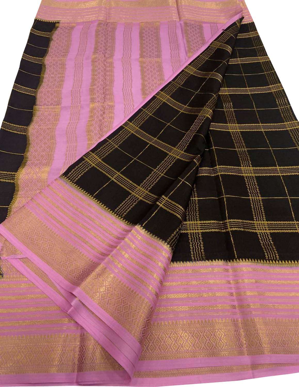 Elegant Black Handloom Mysore Crepe Silk Saree - Luxurion World