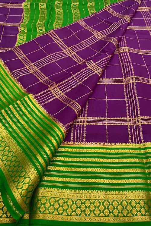 Exquisite Purple Handloom Mysore Pure Crepe Silk Saree - Luxurion World