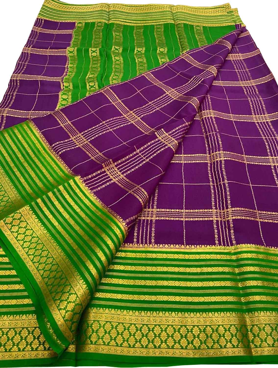 Exquisite Purple Handloom Mysore Pure Crepe Silk Saree - Luxurion World