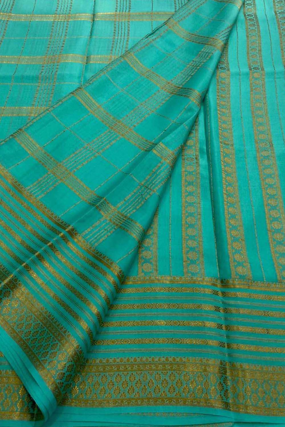 Blue Handloom Mysore Pure Crepe Silk Saree - Elegant and Timeless - Luxurion World