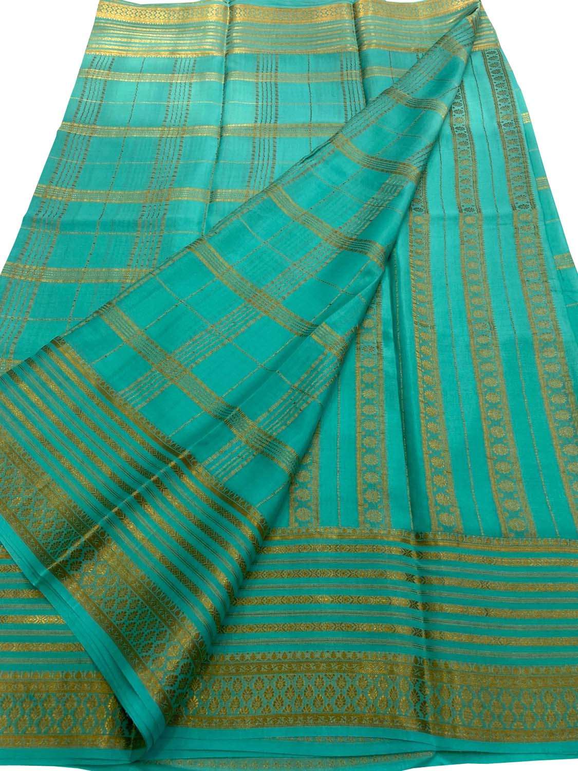 Blue Handloom Mysore Pure Crepe Silk Saree - Elegant and Timeless - Luxurion World