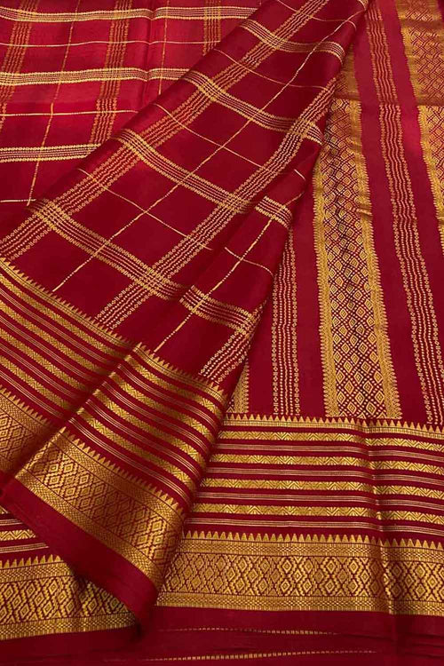 Handloom Mysore Crepe Silk Saree: Elegant Red Design - Luxurion World