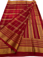 Handloom Mysore Crepe Silk Saree: Elegant Red Design - Luxurion World