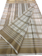 Elegant White Handloom Mysore Pure Crepe Silk Saree - Luxurion World