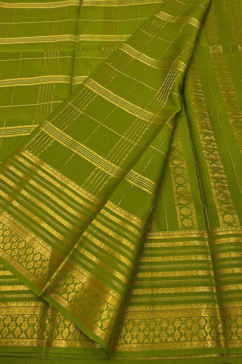 Green Handloom Mysore Pure Crepe Silk Saree - Elegant and Ethereal - Luxurion World