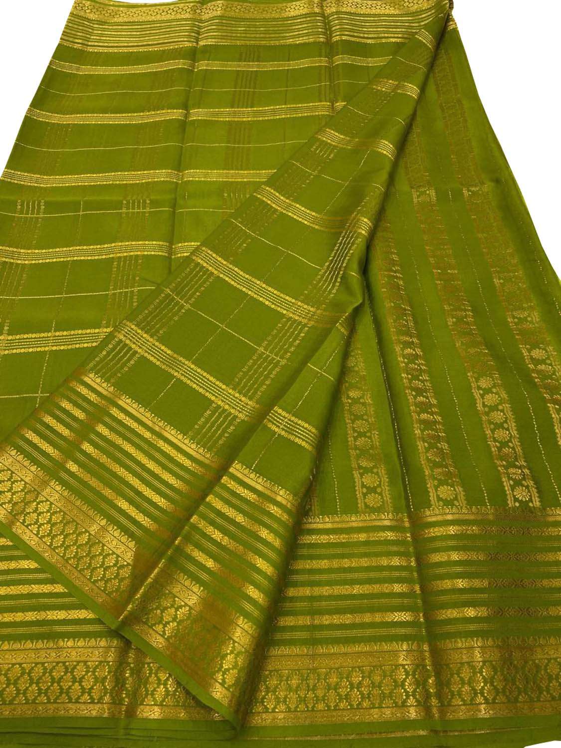 Green Handloom Mysore Pure Crepe Silk Saree - Elegant and Ethereal - Luxurion World