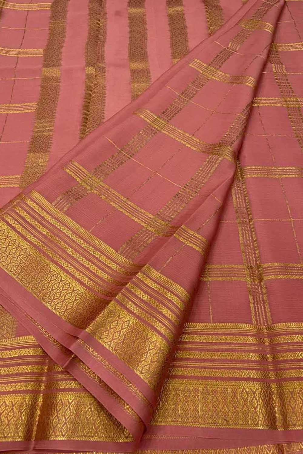 Handloom Mysore Pure Crepe Silk Saree in Pink - Luxurion World