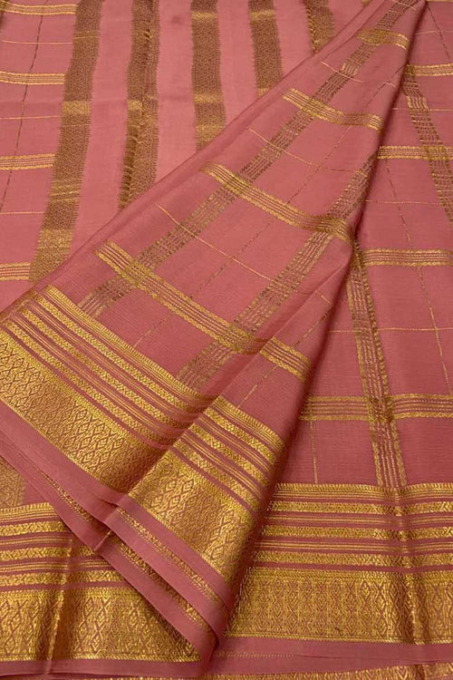 Handloom Mysore Pure Crepe Silk Saree in Pink - Luxurion World