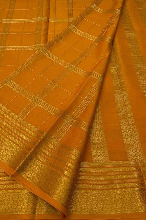 Orange Handloom Mysore Crepe Silk Saree - Luxurion World