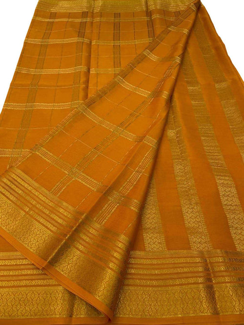 Orange Handloom Mysore Crepe Silk Saree - Luxurion World