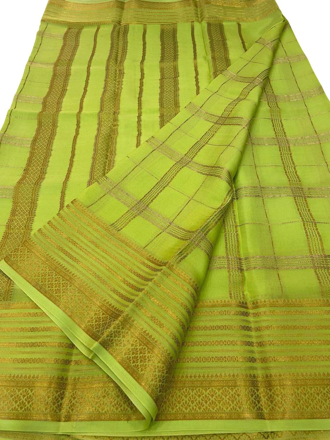 Green Handloom Mysore Pure Crepe Silk Saree - Luxurion World