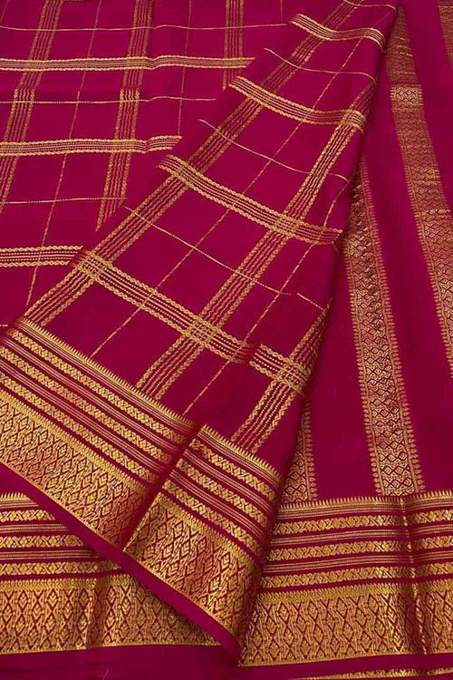 Beautiful Pink Handloom Mysore Pure Crepe Silk Saree - Luxurion World