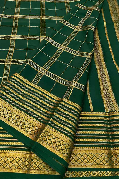 Green Handloom Mysore Pure Crepe Silk Saree - Elegant and Ethereal - Luxurion World