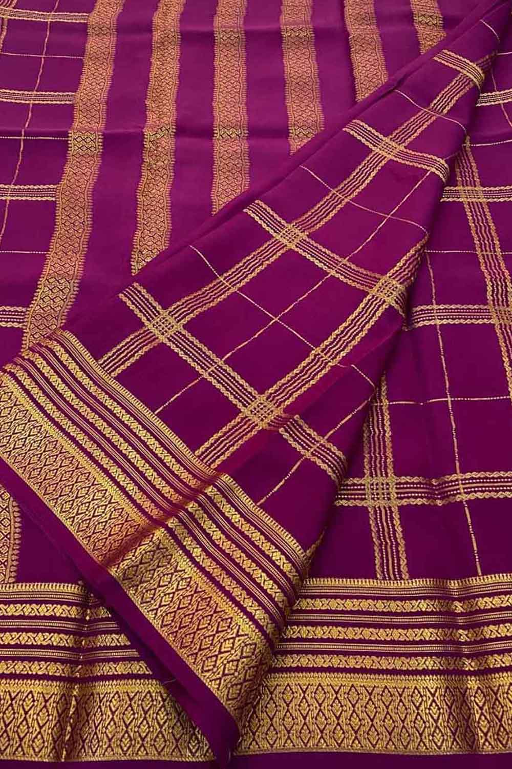 Exquisite Purple Handloom Mysore Crepe Silk Saree - Luxurion World