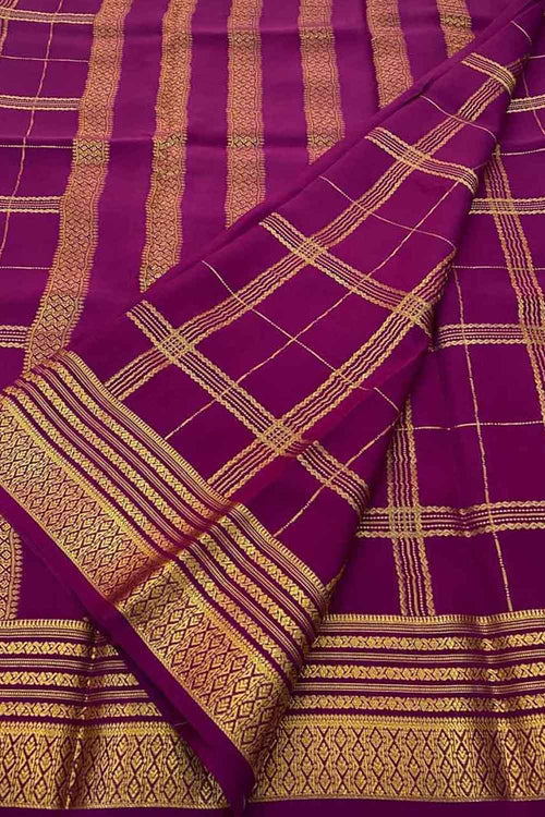 Exquisite Purple Handloom Mysore Crepe Silk Saree - Luxurion World