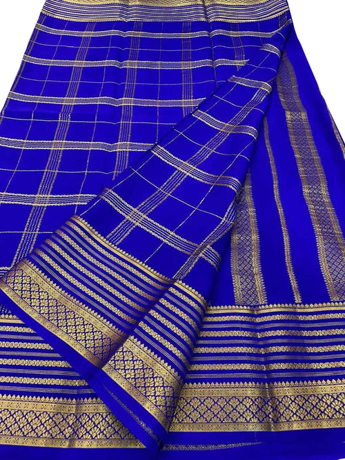Exquisite Blue Handloom Pure Crepe Silk Saree - Luxurion World