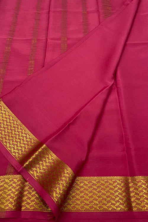 Pink Handloom Mysore Pure Crepe Silk Saree - Luxurion World