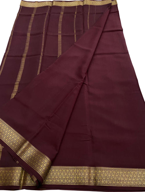 Maroon Handloom Mysore Pure Crepe Silk Saree - Luxurion World