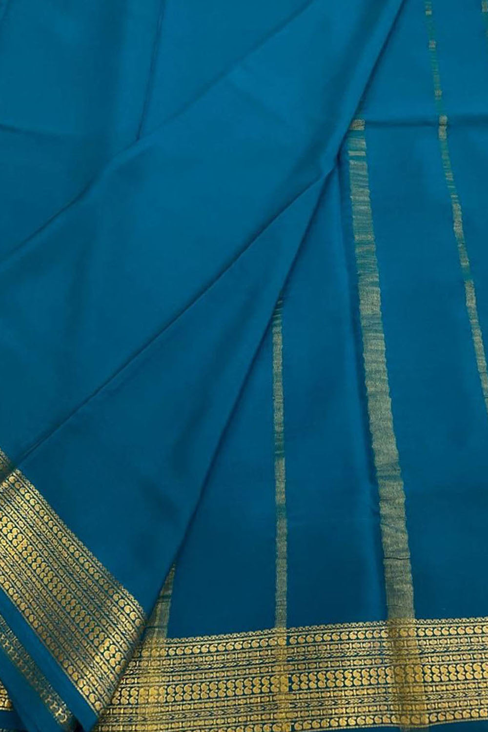 Blue Handloom Mysore Pure Crepe Silk Saree - Luxurion World