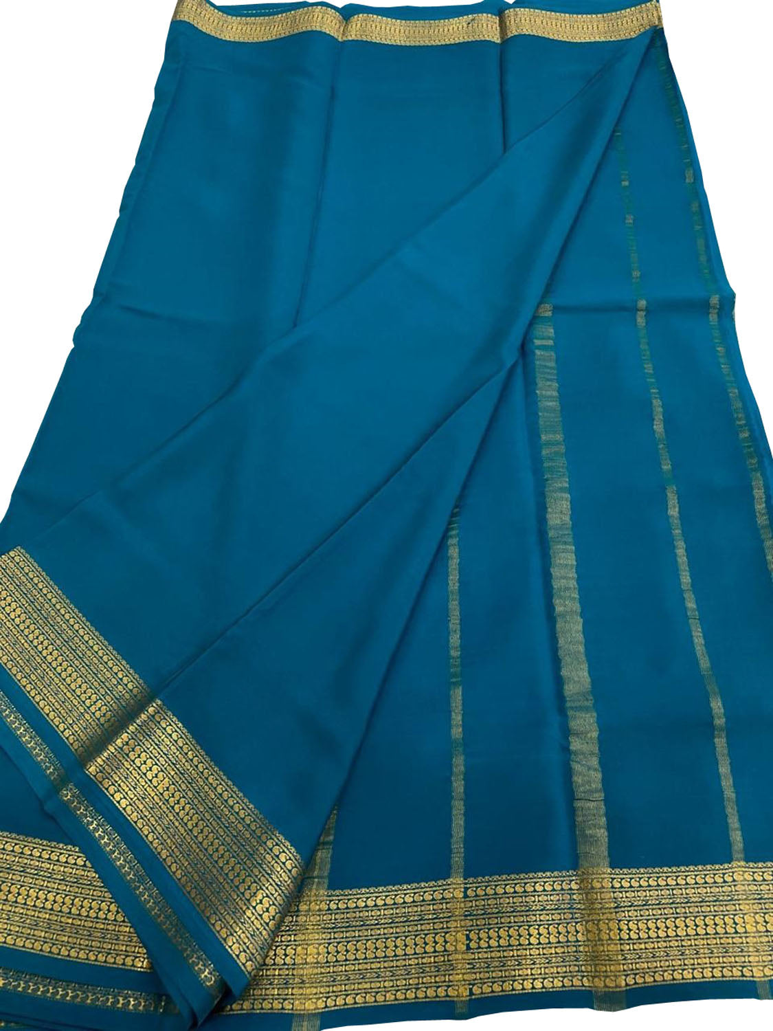 Blue Handloom Mysore Pure Crepe Silk Saree - Luxurion World
