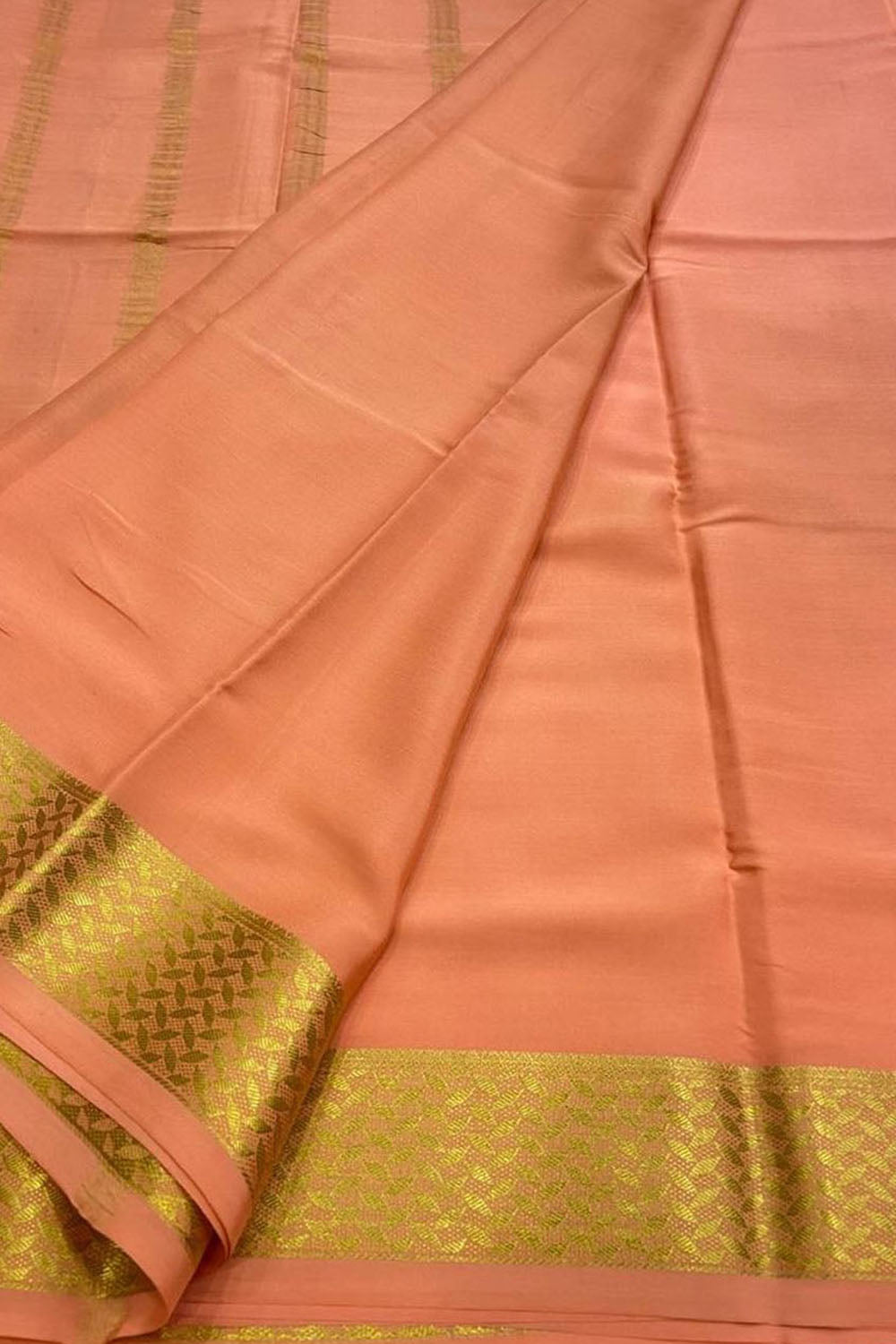 Orange Handloom Mysore Pure Crepe Silk Saree - Luxurion World